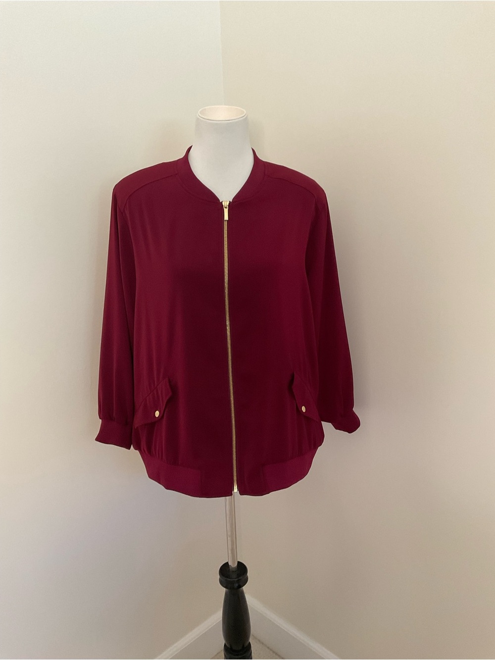 Susan Graver Women's Athleisure Bomber Jacket - Burgundy